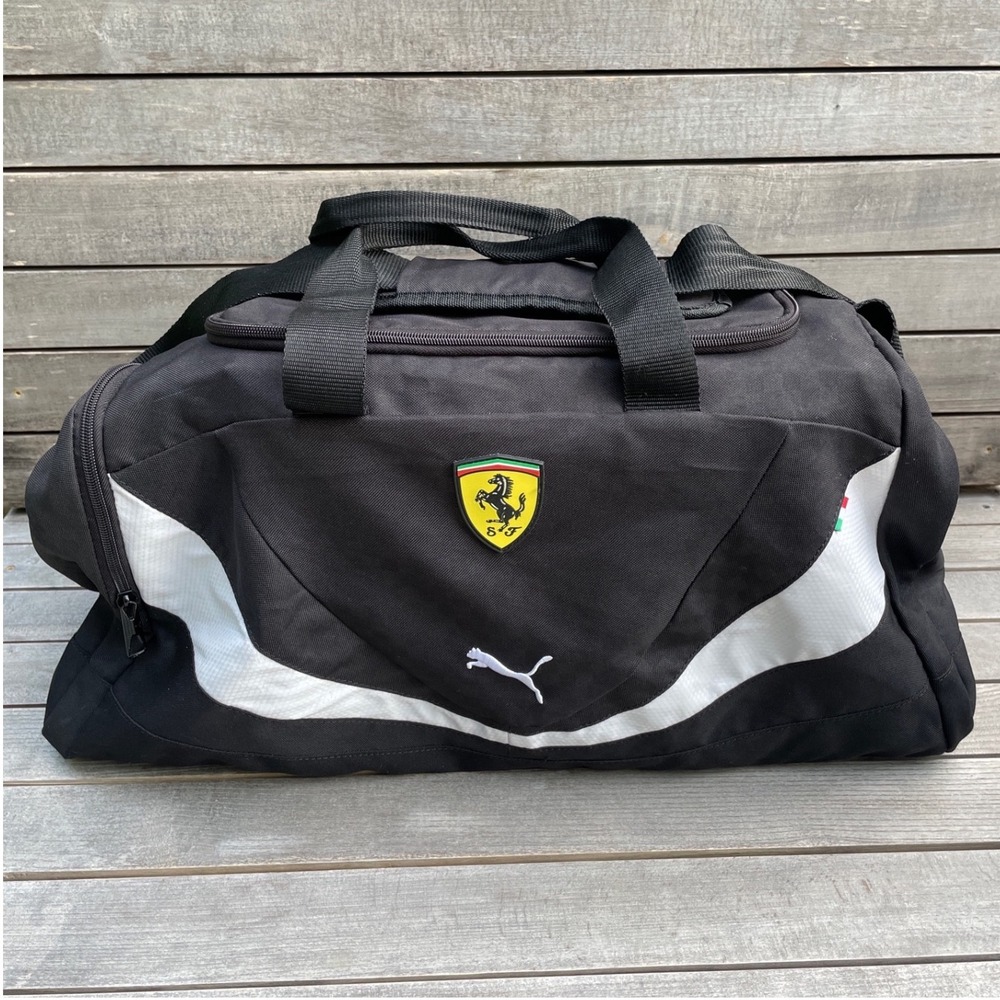 Puma Ferrari Scuderia Duffel Bag Black White Racing Travel Gym Bag 51592-00